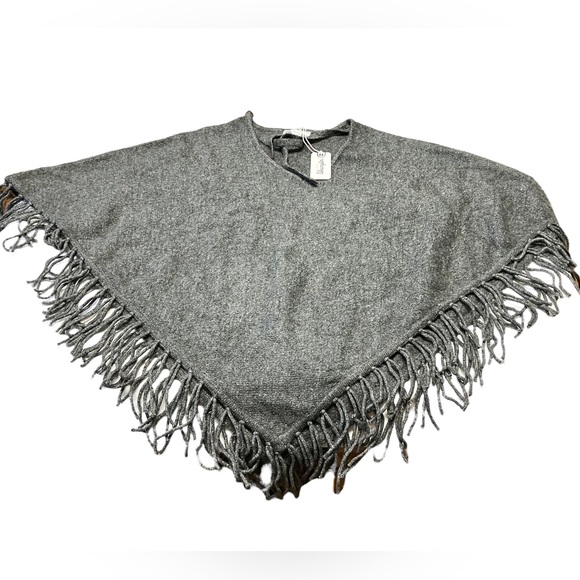 New Wrangler Gray Poncho Fringed V-neck Women's Sz Small NWT Retro Shawl Pull On - Picture 3 of 6